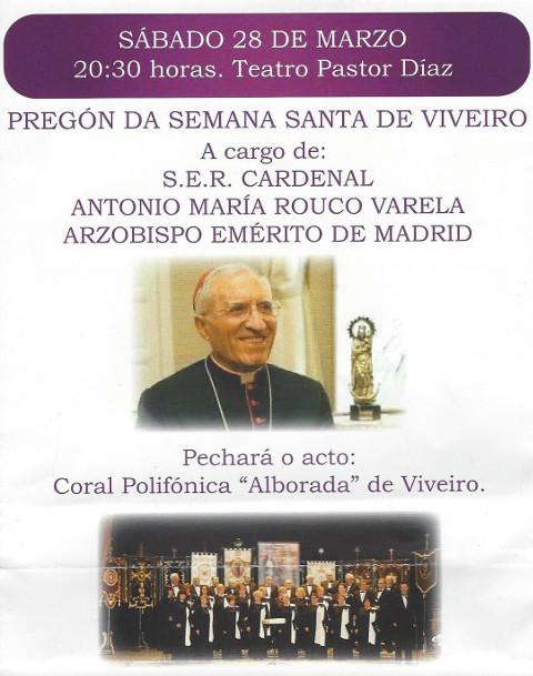 O pregón de Semana Santa de Viveiro será este sábado, 28 de marzo, no Teatro Pastor Díaz. 