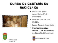 En Lourenzá desenvolverase un curso de cestería de reciclaxe entre o 14 de novembro e o 19 de decembro. Os interesados en participar poden anotarse nas oficinas da Casa do Concello. 