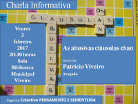 O 3 de febreiro haberá unha charla sobre as cláusulas chan en Viveiro. Está organizada por Pensamento e Sementeira.