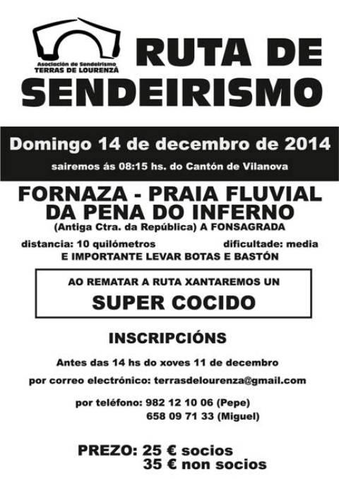 A Asociación de Sendeirismo Terras de Lourenzá organiza unha saída pola Fonsagrada para o próximo domingo 14 de decembro. 