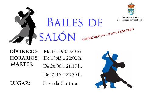 Está aberta a inscrición nos "Bailes de salón" que organiza a Concellería de Servizos Sociais de Burela. A actividade dará comezo o vindeiro 19 de abril e impartirase na Casa da Cultura os martes. 