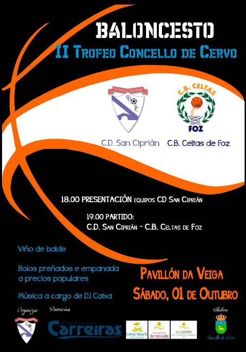 En San Ciprián celebrarase o 1 de outubro unha xornada dedicada ao baloncesto, que inclúe un clinic e un partido entre os equipos sénior do CD San Ciprián e o CB Celtas de Foz. 