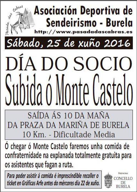 Pasada das Cabras celebrará o día do socio este sábado, 25 de xuño, cunha subida ao Monte Castelo. 