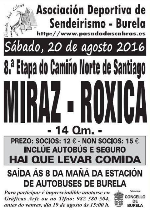 Pasada das Cabras, de Burela, realizará o 20 de agosto a 8ª etapa do Camino Norte de Santiago, comprendida entre Miraz e Roxica. 