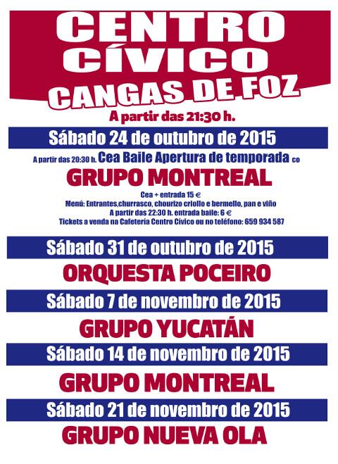 O Centro Cívico de Cangas, en Foz, inicia o 24 de outubro a apertura de tempada cunha cea-baile o cargo do Grupo Montreal. 