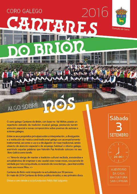 O coro galego Cantares de Brión actuará o 3 de setembro no auditorio da Casa da Cultura, de San Ciprián. 