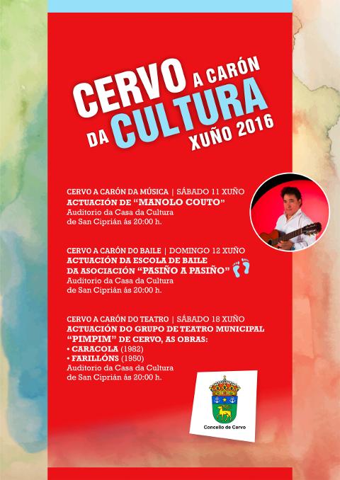 A programación cultural de Cervo para este mes inclúe unha actuación do cantautor Manolo Couto, un espectáculo de baile e teatro. 