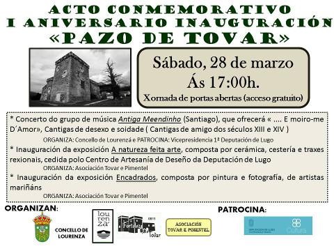 O Pazo de Tovar será escenario este sábado, 28 de marzo, de varias actividades para celebrar o primeiro aniversario da súa apertura despois da restauración. 