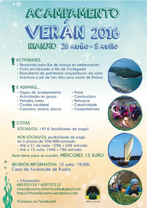 O 15 de xuño remata o prazo de inscrición no campamento de verán de Chao de Castro Altair, de Burela, que será en Rianxo. 