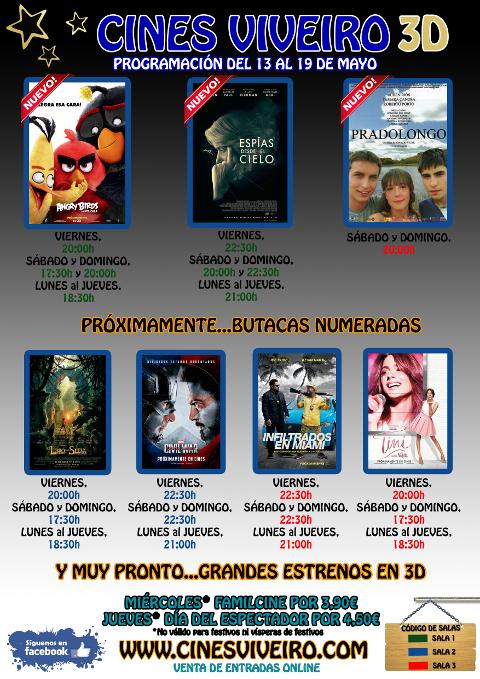 En Cines Viveiro se estrenan "Angry Birds" y "Espías desde el cielo". Siguen "Capitán América", "El libro de la selva" o "Infiltrados en Miami". 