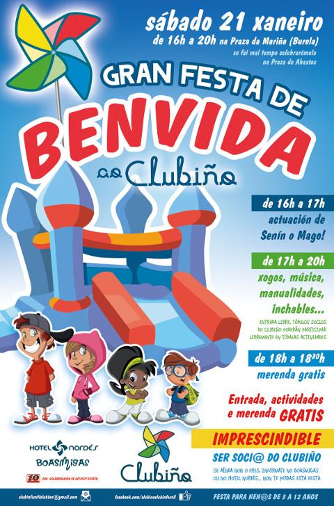 El 21 de enero se celebra en Burela la gran fiesta de bienvenida al "Clubiño". Está destinada a niñ@s de 3 a 12 años. Será en la praza da Mariña con entrada gratuita.