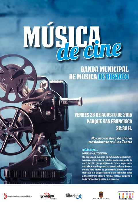 Este venres, 28 de agosto, remata o ciclo "Agosto Musical 2015" cun concerto da Banda Municipal de Música de Ribadeo dedicado ás bandas sonoras de películas.