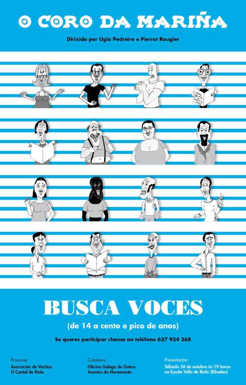 Este sábado, 24 de outubro, preséntase en Rinlo o Coro da Mariña, que dirixen Ugía Pedreira e Pierrot Rougier, tras varias semanas buscando voces. 