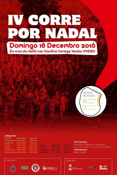 O 18 de decembro terá lugar en Viveiro a cuarta edición da proba Corre por Nadal, que sairá para todas as categorías desde os Xardíns Noriega Varela. 