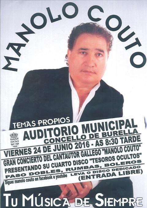 Manolo Couto ofrecerá un concerto en Burela este venres, 24 de xuño. Será no auditorio municipal e con carácter gratuíto. 