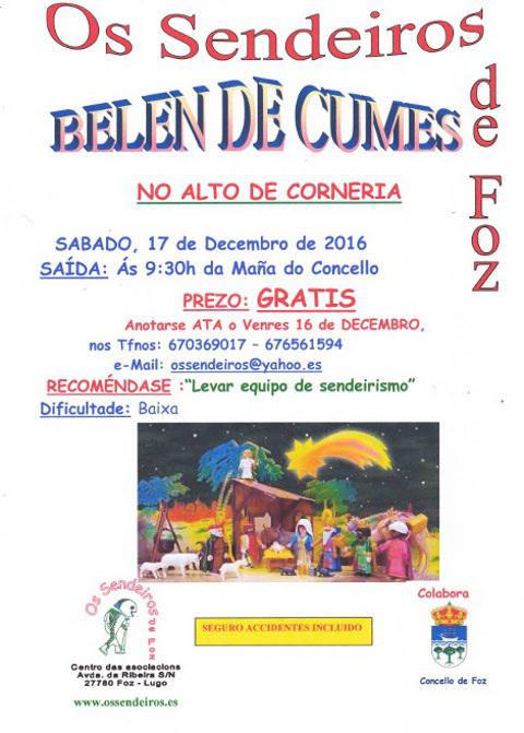 Sendeiros de Foz instalará un ano máis o Belén de Cumes. Será o 17 de decembro na Cornería. A camiñata dará comezo ás dez da mañá.