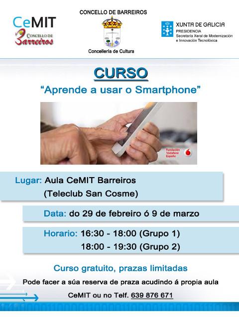 A Aula CeMIT de Barreiros organiza un curso para aprender a usar o smartphone. Está destinado ás persoas maiores e dará comezo o 29 de febreiro. 