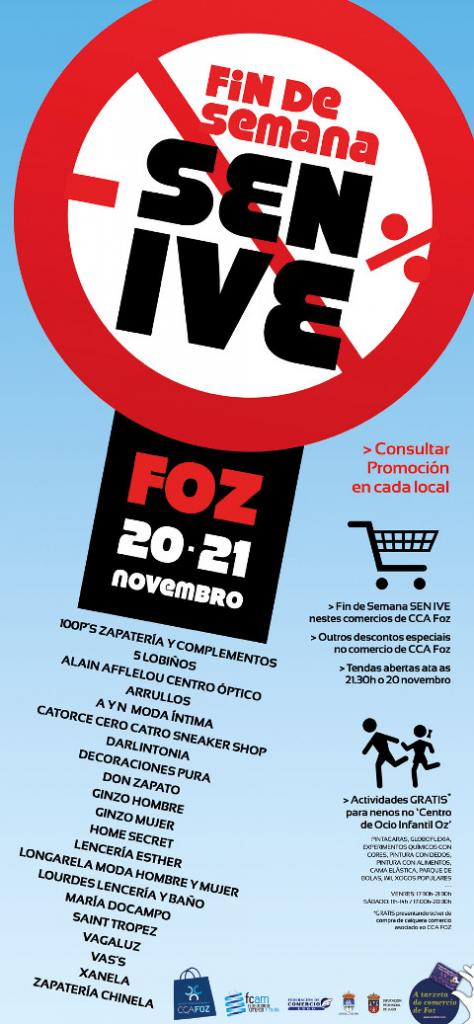 Os días 20 e 21 de novembro: fin de semana sen IVE e con descontos especiais no comercio de Foz. Tamén haberá actividades para os máis pequenos.