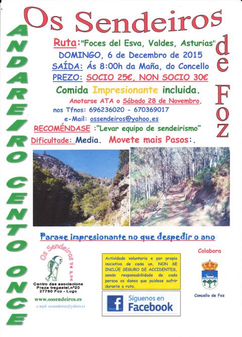 Os Sendeiros de Foz organiza unha ruta polas Foces do Esva, en Asturias, o vindeiro 6 de decembro. 