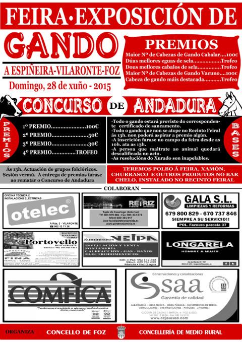 A localidade focense da Espiñeira acollerá este domingo, día 28 de xuño, a súa tradicional feira de gando.