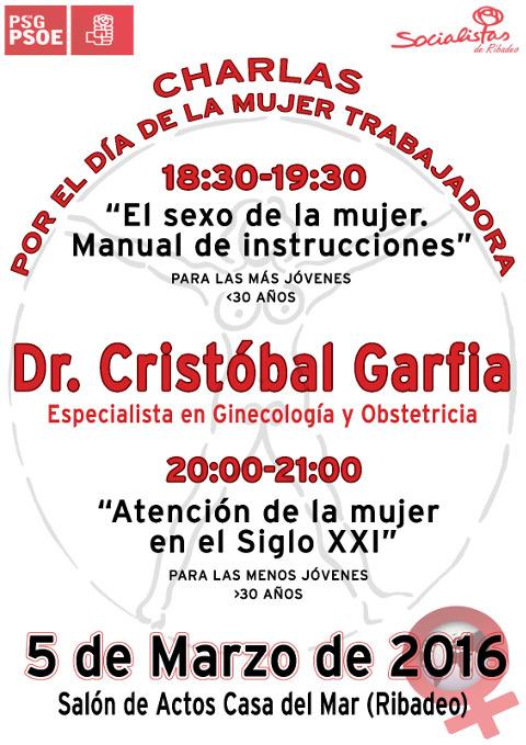 O salón de actos da Casa do Mar de Ribadeo acollerá esta sábado, 5 de marzo, dúas charlas do xinecólogo Cristóbal Garfia. 