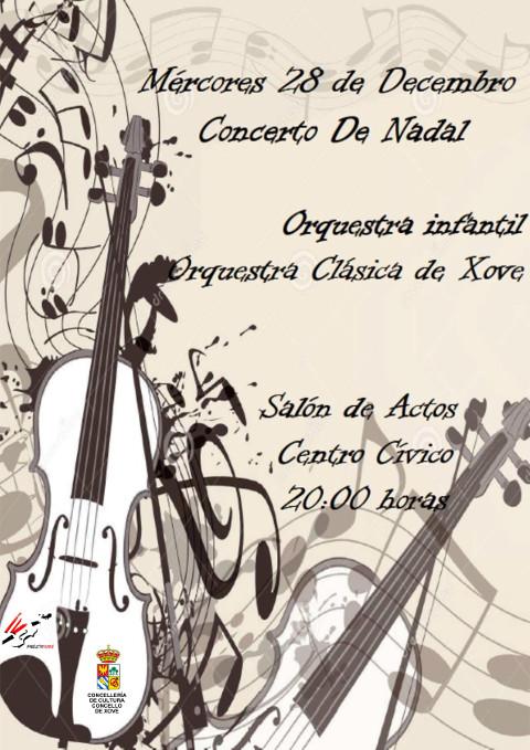 O 28 de decembro terá lugar en Xove o Gran Concerto de Nadal, que programou a Concellería de Cultura. Será protagonizado pola Orquestra Infantil e pola Orquestra Clásica.