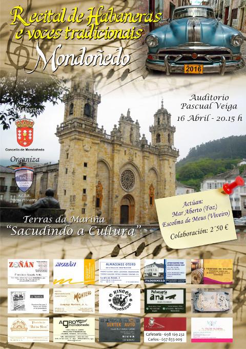 Terras da Mariña organiza un concerto de habaneras e voces tradicionais, que terá lugar en Mondoñedo o 16 de abril.