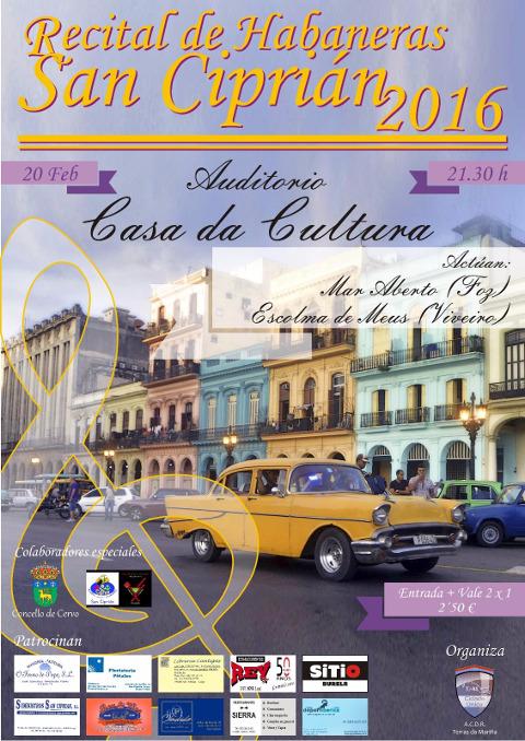 A Casa da Cultura de San Cibrao será escenario este sábado, 20 de febreiro, dun recital de habaneras, que organiza Terras da Mariña. 