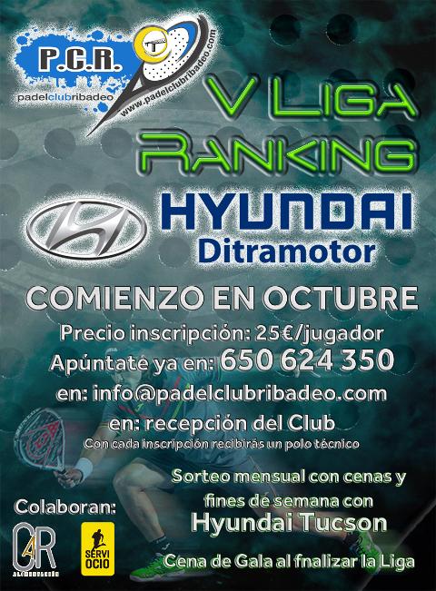 Abierta la inscripción para participar en el V Ránking de Pádel Hyundai Ditramotor, que se disputará de octubre a mayo en las instalaciones de Pádel Club Ribadeo. 