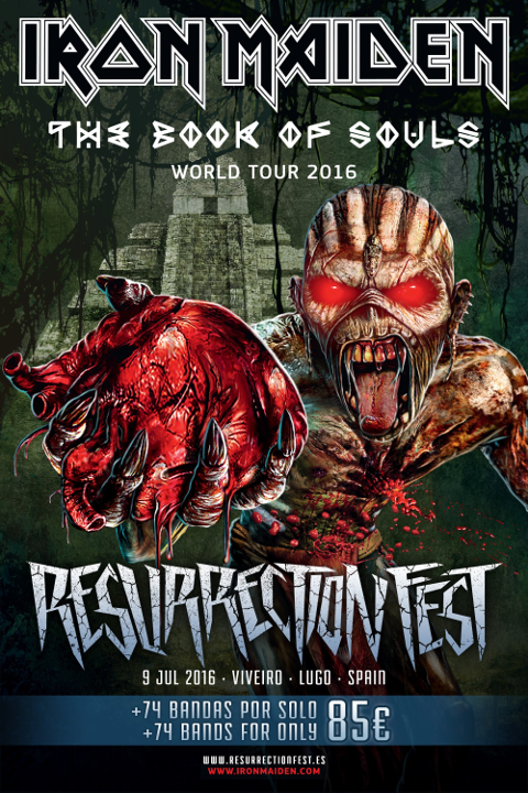 Iron Maiden será el gran cabeza de cartel del Resurrection Fest 2016. La banda llevará a Viveiro "The book of Souls World Tour". 74 grupos más se darán cita en el festival.