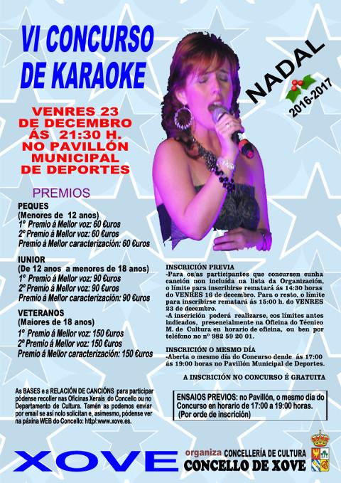 Xa está aberta a inscrición para participar no VI Concurso de Karaoke, que se celebrará en Xove o 23 de decembro.