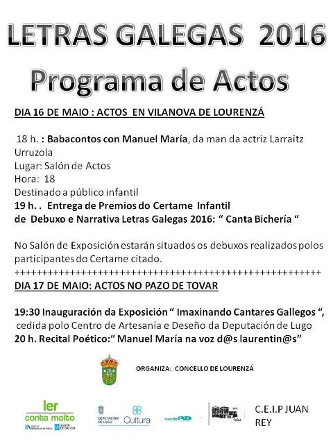 O Concello de Lourenzá programa actos para conmemorar as Letras Galegas os días 16 e 17 de maio. 
