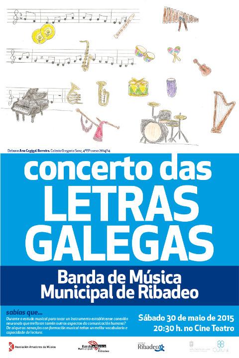 O Cine Teatro, de Ribadeo, acollerá este sábado, 30 de maio, o Concerto das Letras Galegas da Banda de Música Municipal ribadense. 