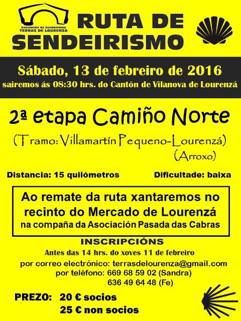 Terras de Lourenzá realizará a segunda etapa do Camiño Norte entre Vilamartín Pequeno e Arroxo o vindeiro 13 de febreiro.