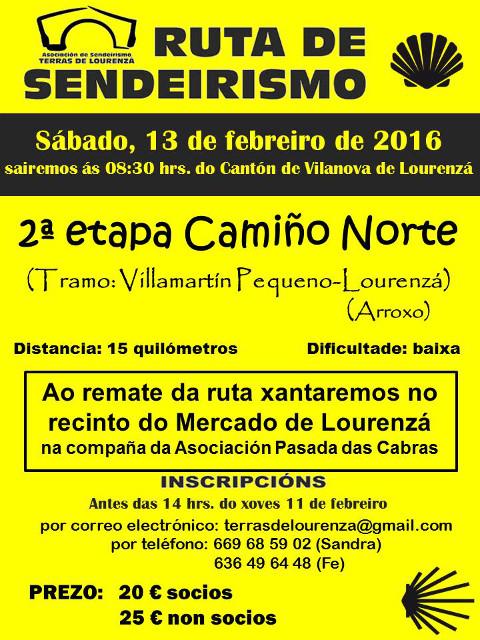 Terras de Lourenzá realizará a segunda etapa do Camiño Norte entre Vilamartín Pequeno e Arroxo o vindeiro 13 de febreiro. 