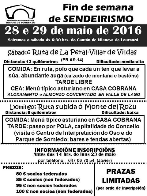 Terras de Lourenzá organiza unha fin de semana de andainas por Somiedo. Serán o 28 e o 29 de maio. 