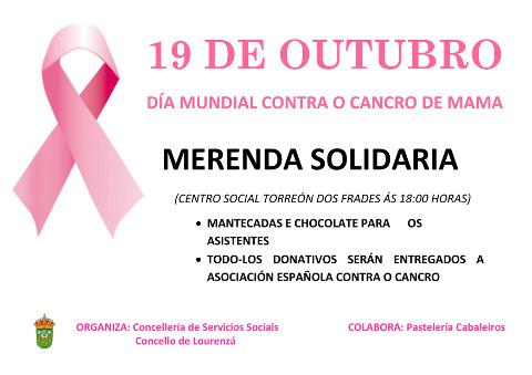En Lourenzá terá lugar unha merenda solidaria o 19 de outubro, con motivo da celebración do día mundial contra o cancro de mama. Está organizada polo Concello.