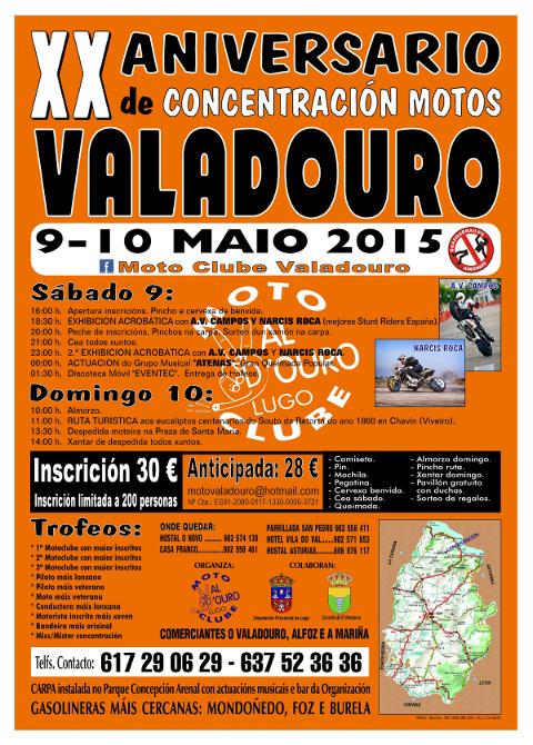 Os días 9 e 10 de maio terá lugar o XX Aniversario da Concentración de Motos de Valadouro, que organiza o Motoclube da localidade. 