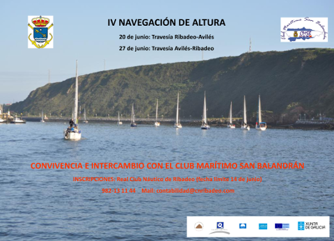 Los días 20 y 27 de junio se celebrará la IV Navegación de Altura que organizan el Real Club Náutico de Ribadeo y el Club Marítimo San Balandrán de Avilés.
