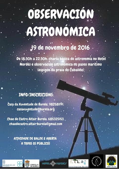 O día 19 de novembro haberá unha observación astronómica en Burela. Está organizada por Chao de Castro Altair.