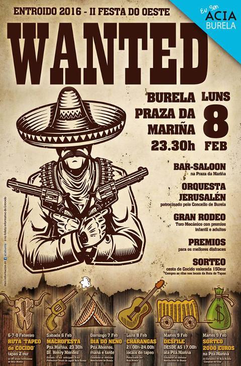 O Entroido trae o vello oeste a Burela. O 8 de febreiro pola noite, organizada por Acia Burela, celebrarase a II Festa do Oeste.