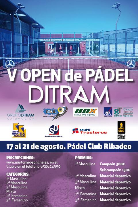 Cuarenta personas se han inscrito ya en el V Open de Pádel Ditram, que se disputará en las instalaciones de Pádel Club Ribadeo del 17 al 21 de agosto. 