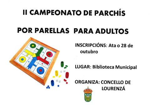 O Concello de Lourenzá organiza o segundo campionato de parchís por parellas para adultos. O prazo de inscrición remata o 28 de outubro. 