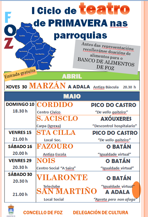 En Foz celébrase a primeira edición do ciclo de teatro de primavera nas parroquias, que inclúe dúas representacións este domingo, día 10, en Cordido e San Acisclo.