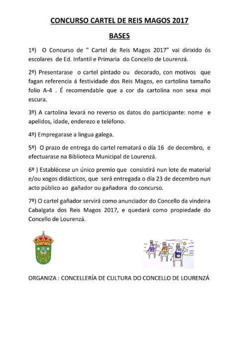 A Concellería de Cultura de Lourenzá convoca os concursos infantís para o cartel anunciador da Cabalgata dos Reis Magos e de Poesía de Nadal. 