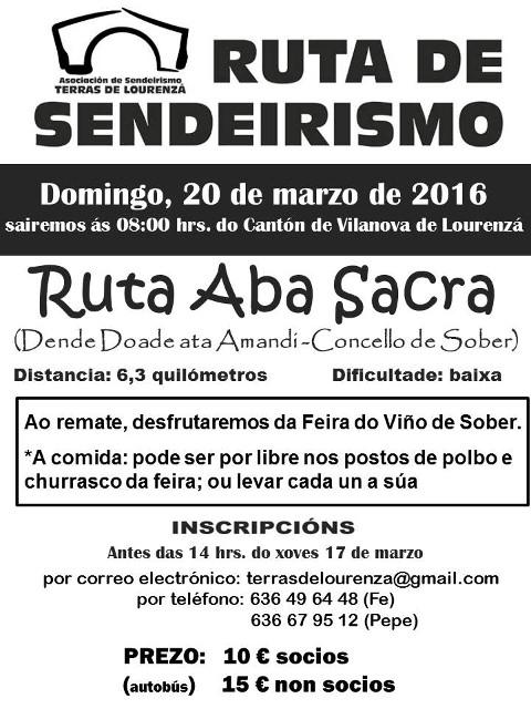 Terras de Lourenzá realizará o 20 de marzo a ruta Aba Sacra e os asistentes disfrutarán da Feira do Viño de Sober. 