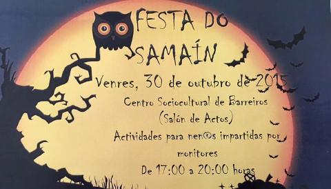 O Concello de Barreiros organiza unha festa do Samaín para os máis pequenos. Será o 30 de outubro no centro sociocultural. 