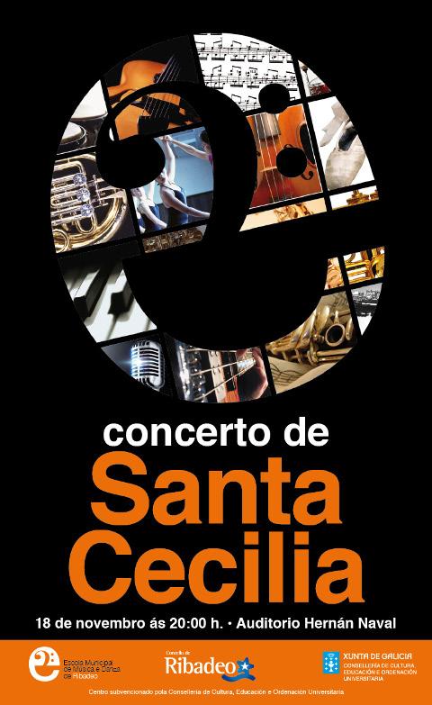 Este mércores, 18 de novembro, terá lugar o concerto da Escola Municipal de Música e Danza de Ribadeo na honra de Santa Cecilia. 