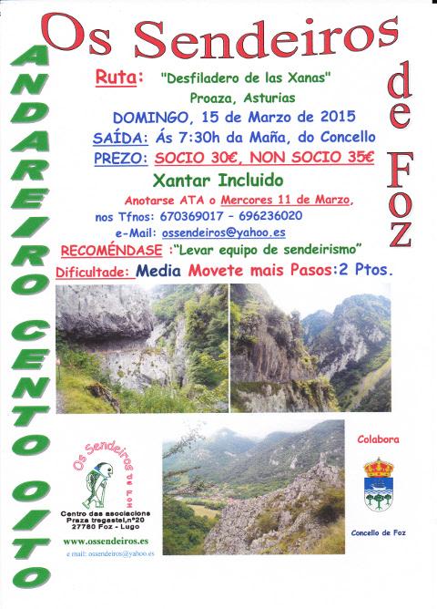 Os Sendeiros de Foz realizarán unha ruta ao Desfiladero de las Xanas, en Asturias, o vindeiro 15 de marzo. A inscrición está aberta. 