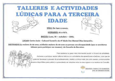 O Concello de Barreiros inicia o 19 de outubro os obradoiros e actividades lúdicas dirixidas ás persoas maiores do municipio.